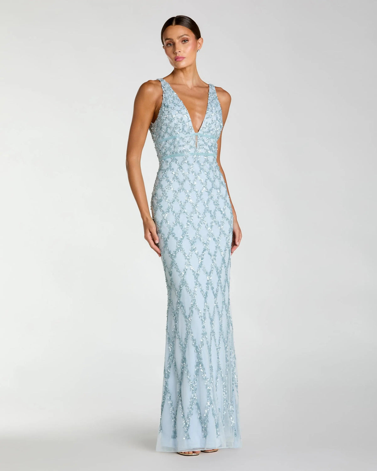 Sequined Plunge Neck Sleeveless Column Gown
