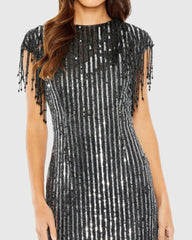 Black Embellished Fringe Gown - FINAL SALE