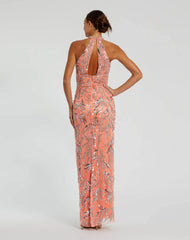 Pink Embellished High Neck Gown with Slit