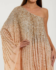 Light Orange One Shoulder Ombre Sequin Kaftan Dress