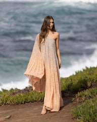Light Orange One Shoulder Ombre Sequin Kaftan Dress
