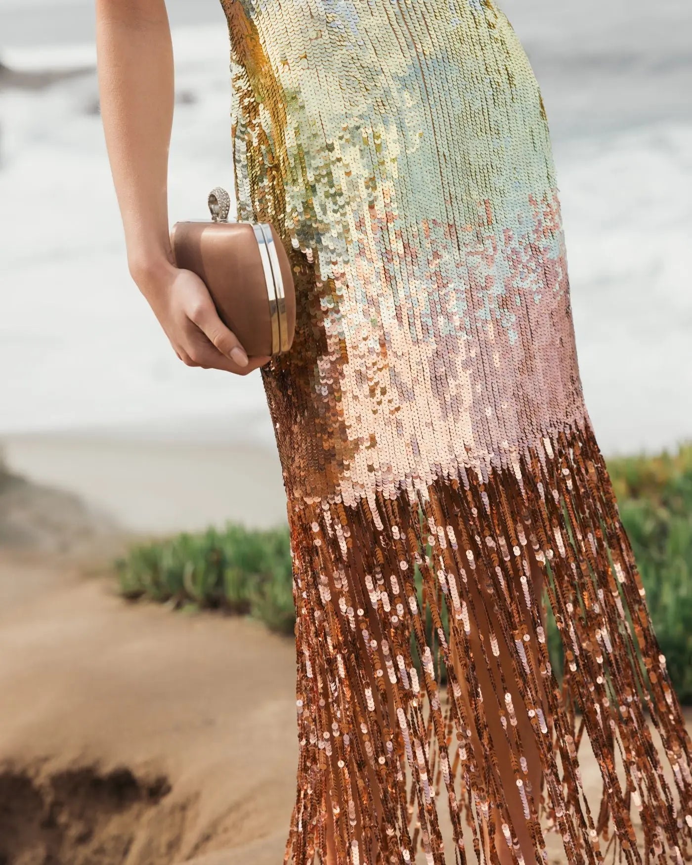 Multicolor Metallic Sequin One Shoulder Fringe Dress