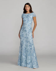 Floral Applique Boat Neck Short Sleeve Gown