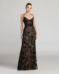 Black Sleeveless Embellished Open Back Column Gown