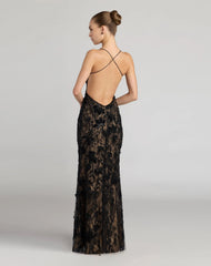 Black Sleeveless Embellished Open Back Column Gown