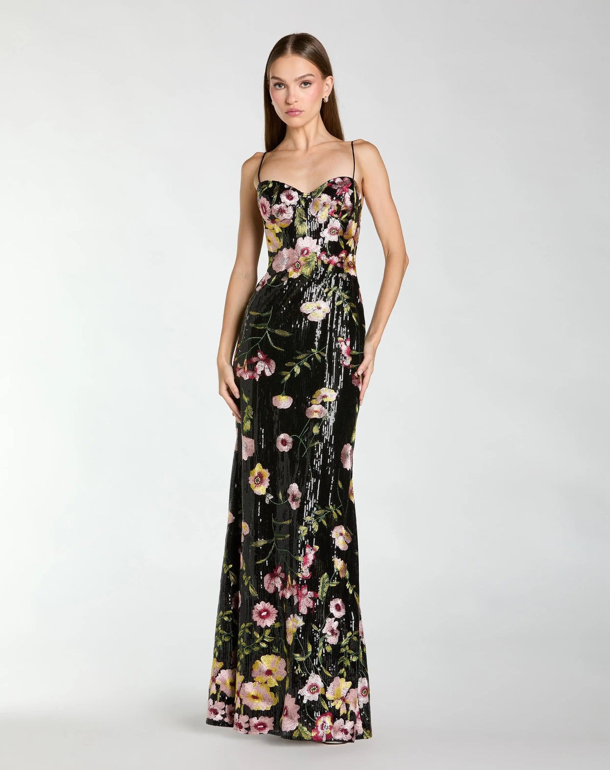 Sleeveless Bustier Floral Applique Gown