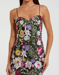 Black Floral Embroidered Sleeveless Bustier Gown