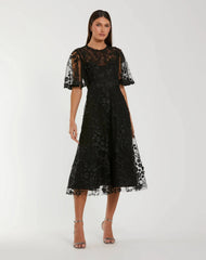 Flutter Sleeve Embroidered Midi Dress