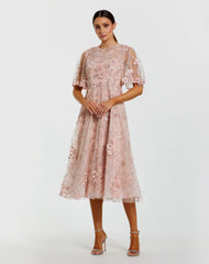 Flutter Sleeve Embroidered Midi Dress