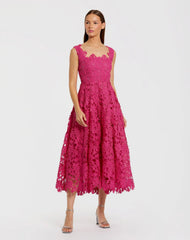 Sleeveless Embroidered Lace A Line Midi Dress
