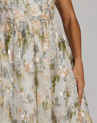 Ivory Flutter Sleeve Sequin A-Line Midi Dress