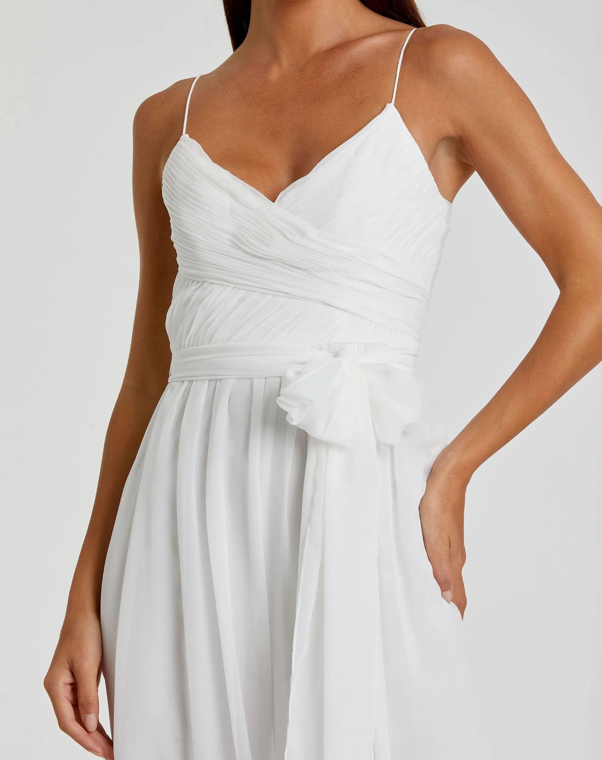 White Flowy Faux Wrap Jumpsuit