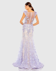 Purple Embellished Cap Sleeve Illusion Neck Trumpet Gown - FINAL SALE