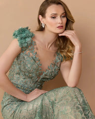 Embroidered Illusion Appliqued Bodice Trumpet Gown
