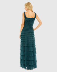Teal Sleeveless Ruffle Layered Gown