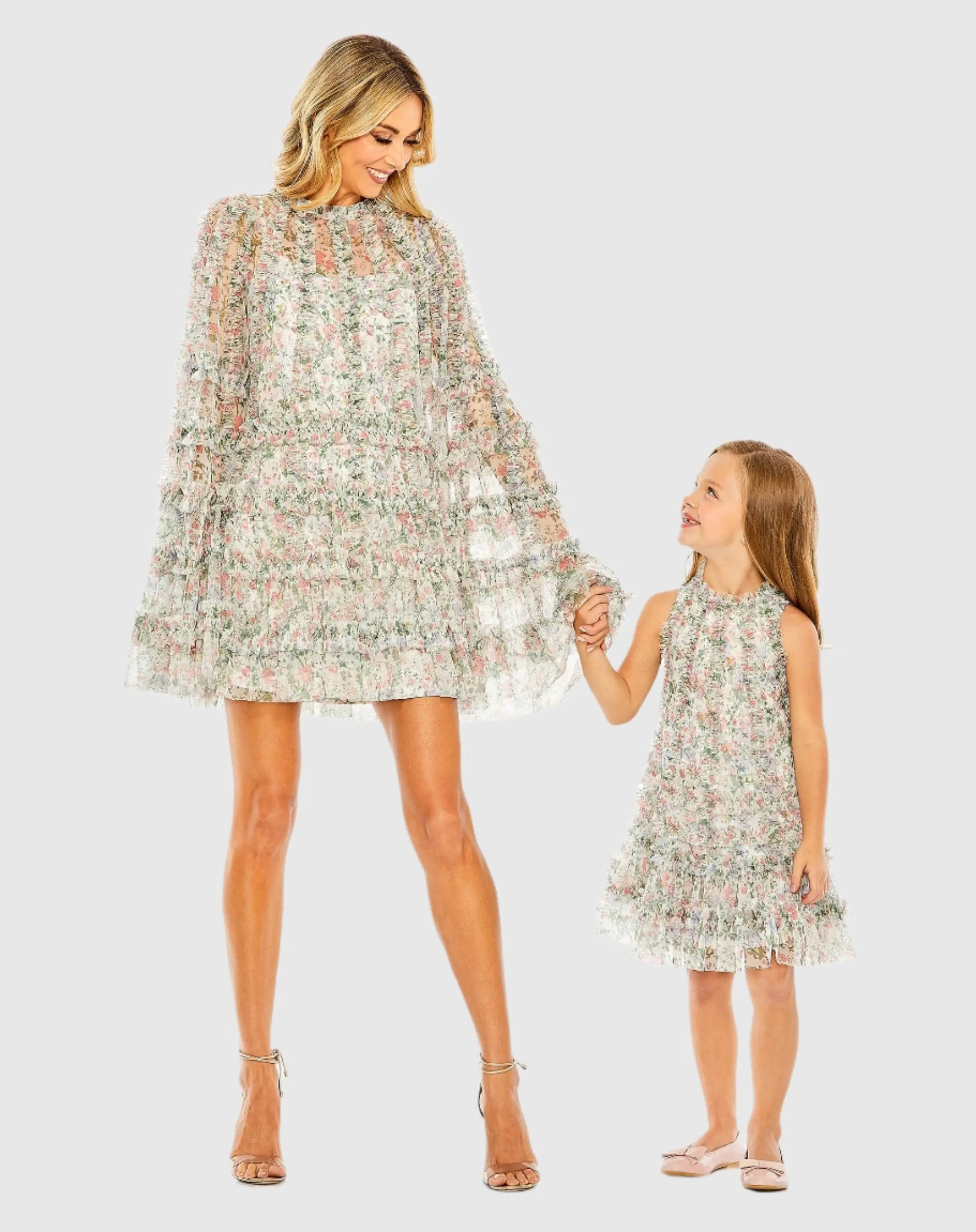 Girls Multicolor Floral Printed Ruffle Mini Dress