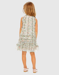 Girls Multicolor Floral Printed Ruffle Mini Dress
