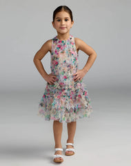 Girls Floral Printed Ruffle Mini Dress