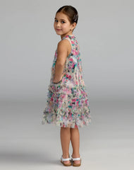 Girls Multicolor Floral Printed Ruffle Mini Dress