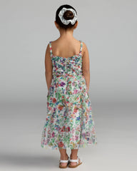 Girls Multicolor Floral Print Ruffle Mini Dress