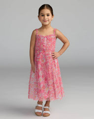 Girls Floral Print Ruffle Mini Dress