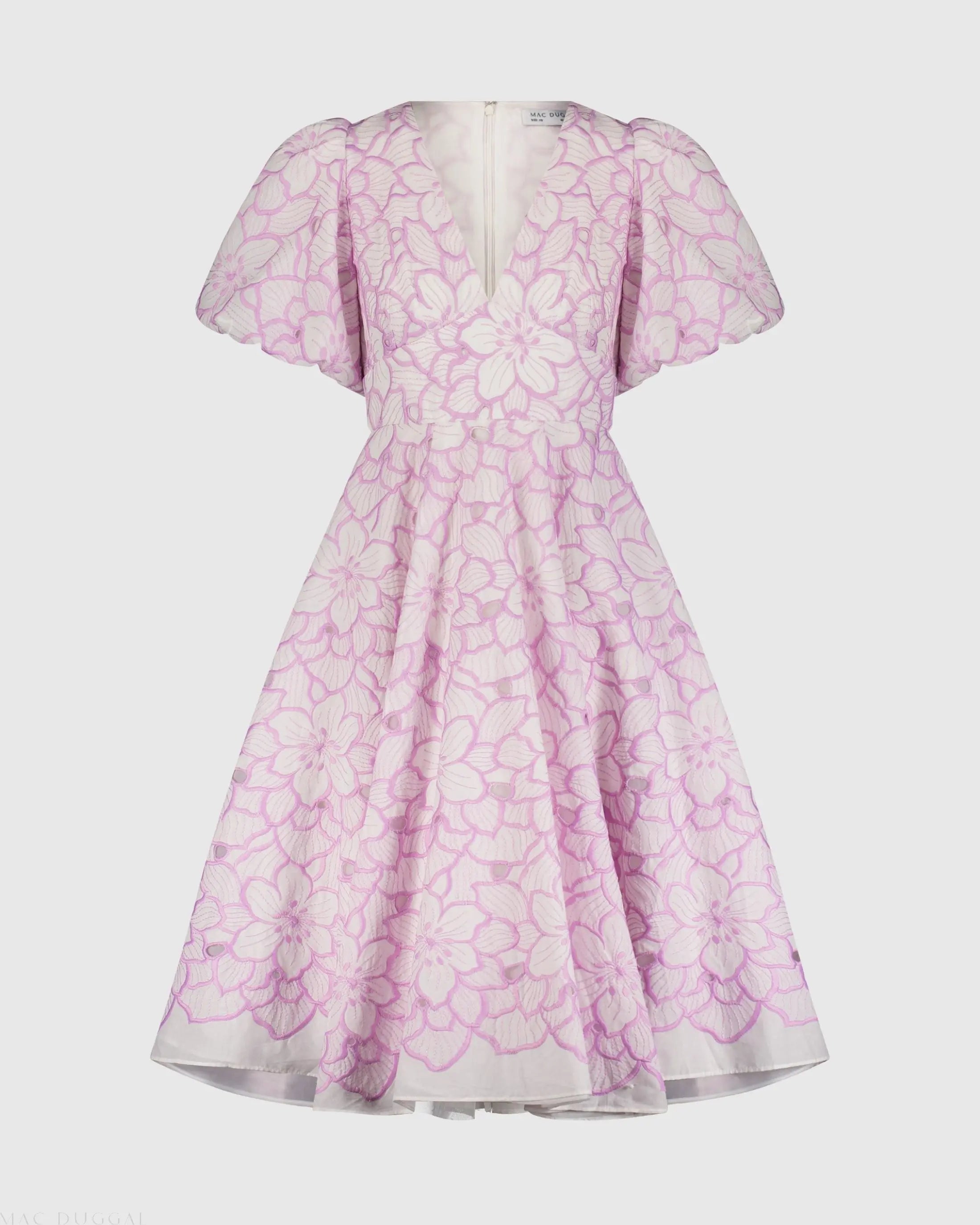 Multicolor Embroidered Floral Puff Sleeve Midi Dress - FINAL SALE