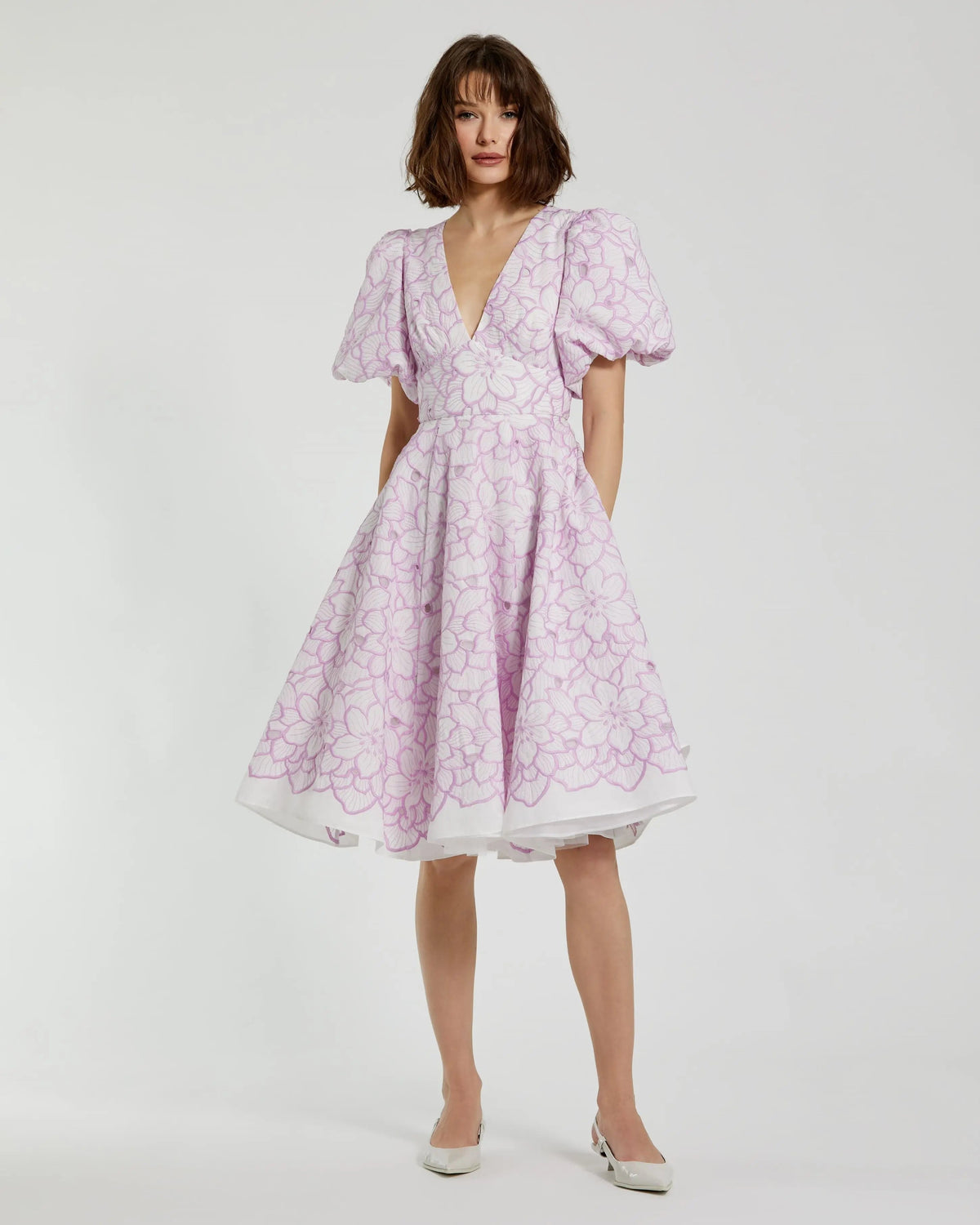 Multicolor Embroidered Floral Puff Sleeve Midi Dress - FINAL SALE