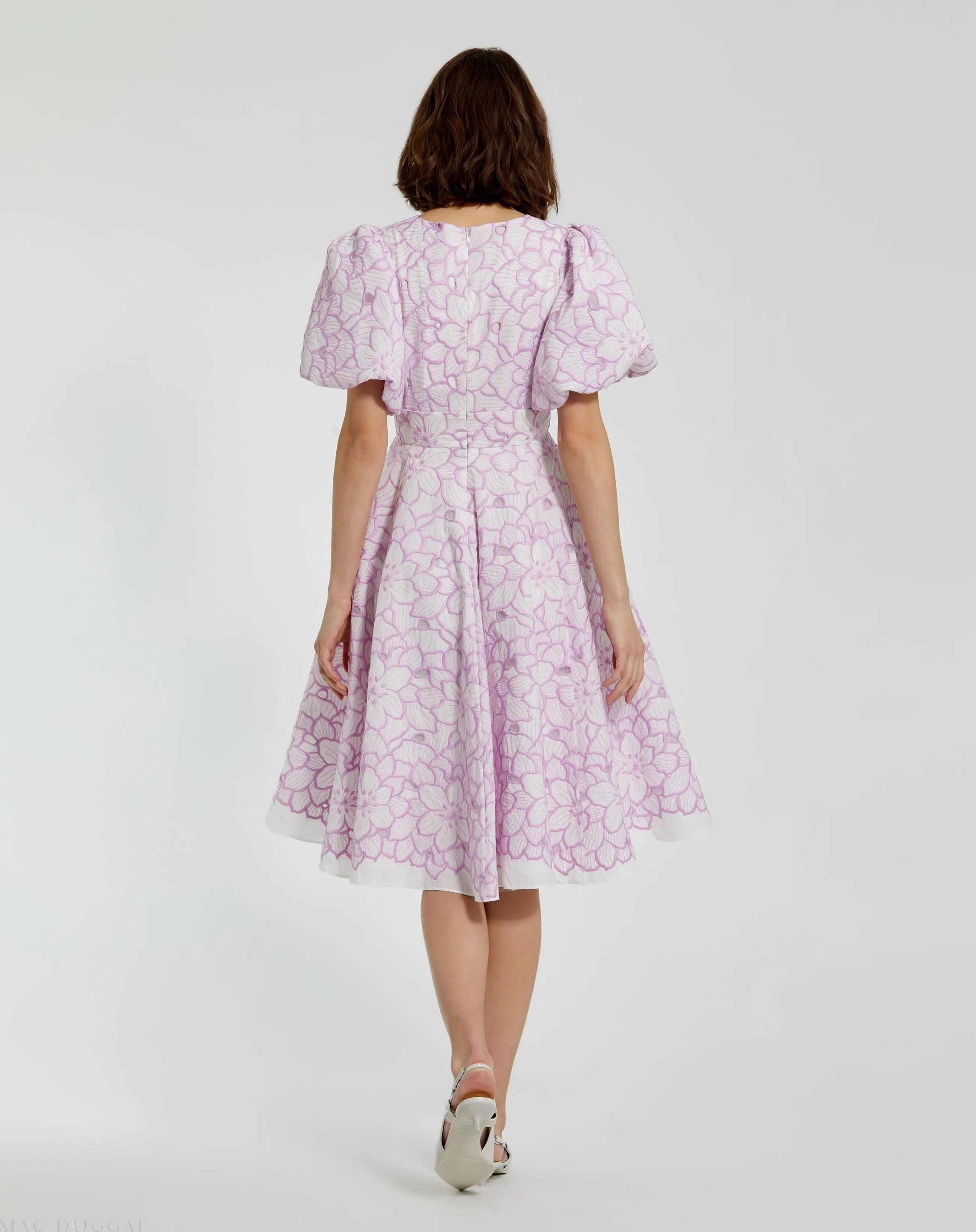 Multicolor Embroidered Floral Puff Sleeve Midi Dress - FINAL SALE