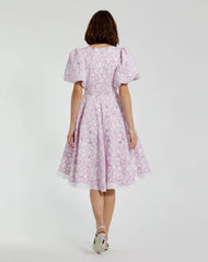 Multicolor Embroidered Floral Puff Sleeve Midi Dress - FINAL SALE