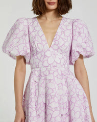 Multicolor Embroidered Floral Puff Sleeve Midi Dress - FINAL SALE