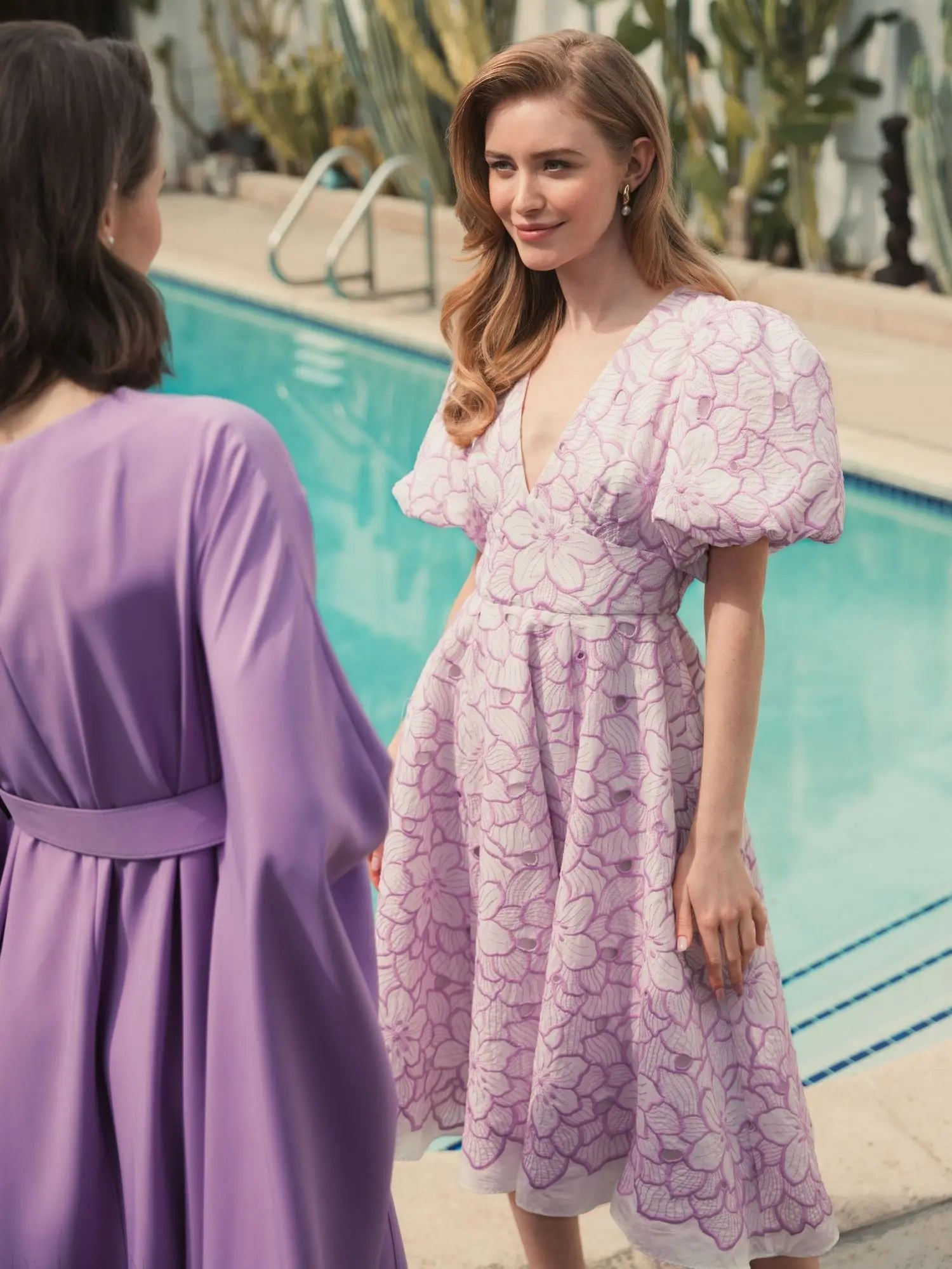 Multicolor Embroidered Floral Puff Sleeve Midi Dress - FINAL SALE