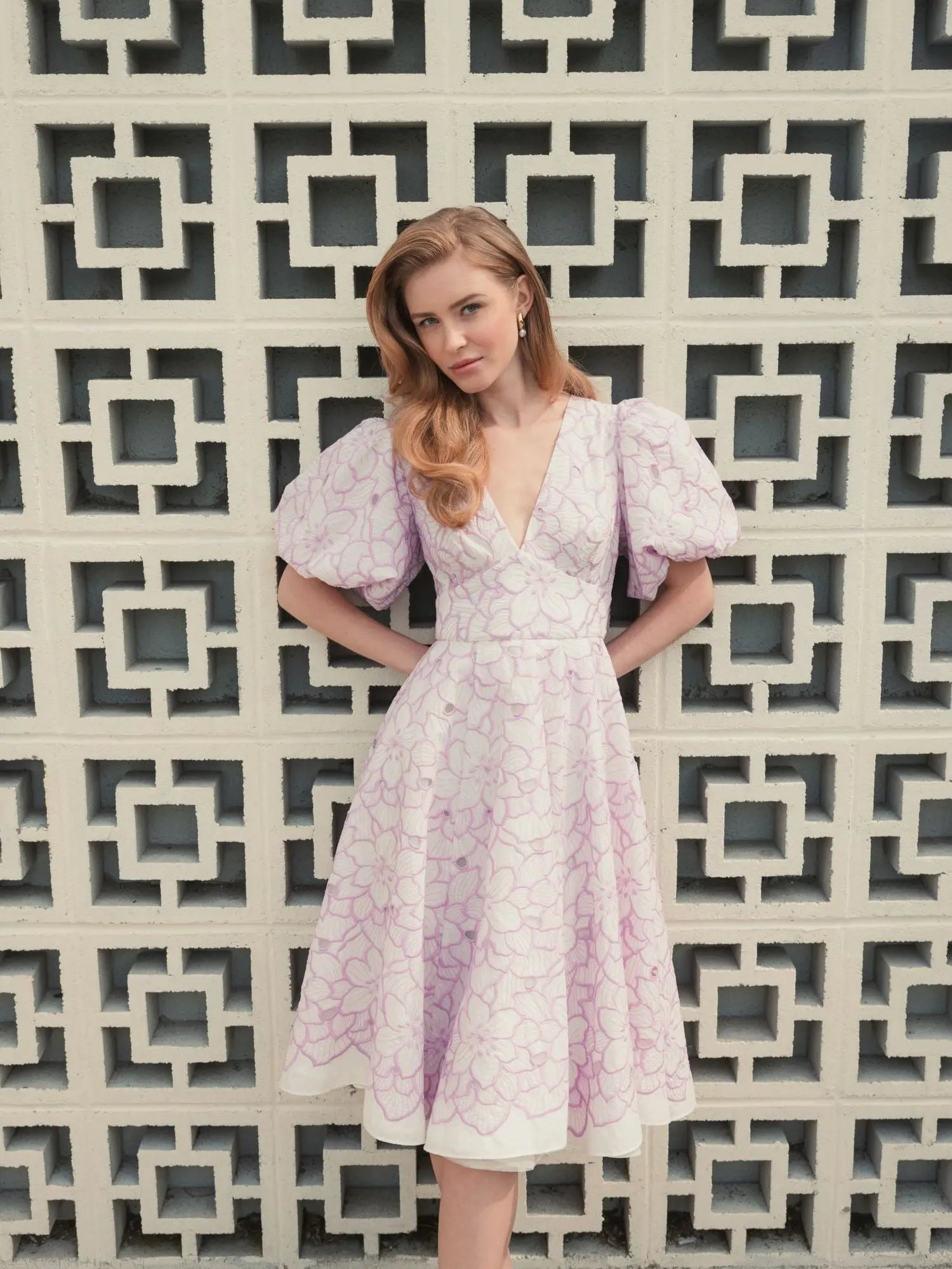 Multicolor Embroidered Floral Puff Sleeve Midi Dress - FINAL SALE