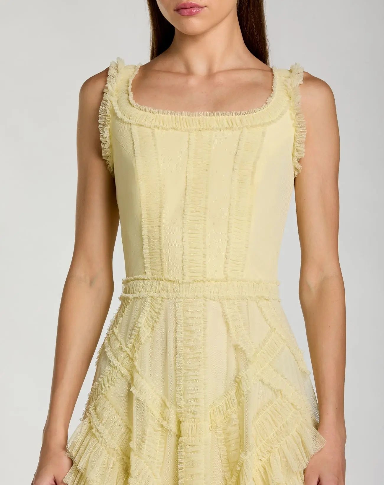 Yellow Scoop Neck Sleeveless Micro Ruffle Midi Dress