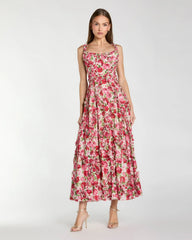 Ruffle Scoop Neck Floral A-Line Dress