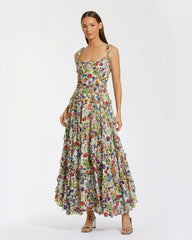 Ruffle Scoop Neck Floral A-Line Dress