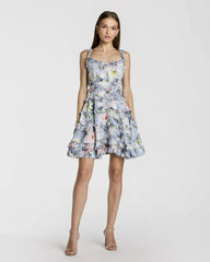 Floral Square Neck Ruffle Mini Dress