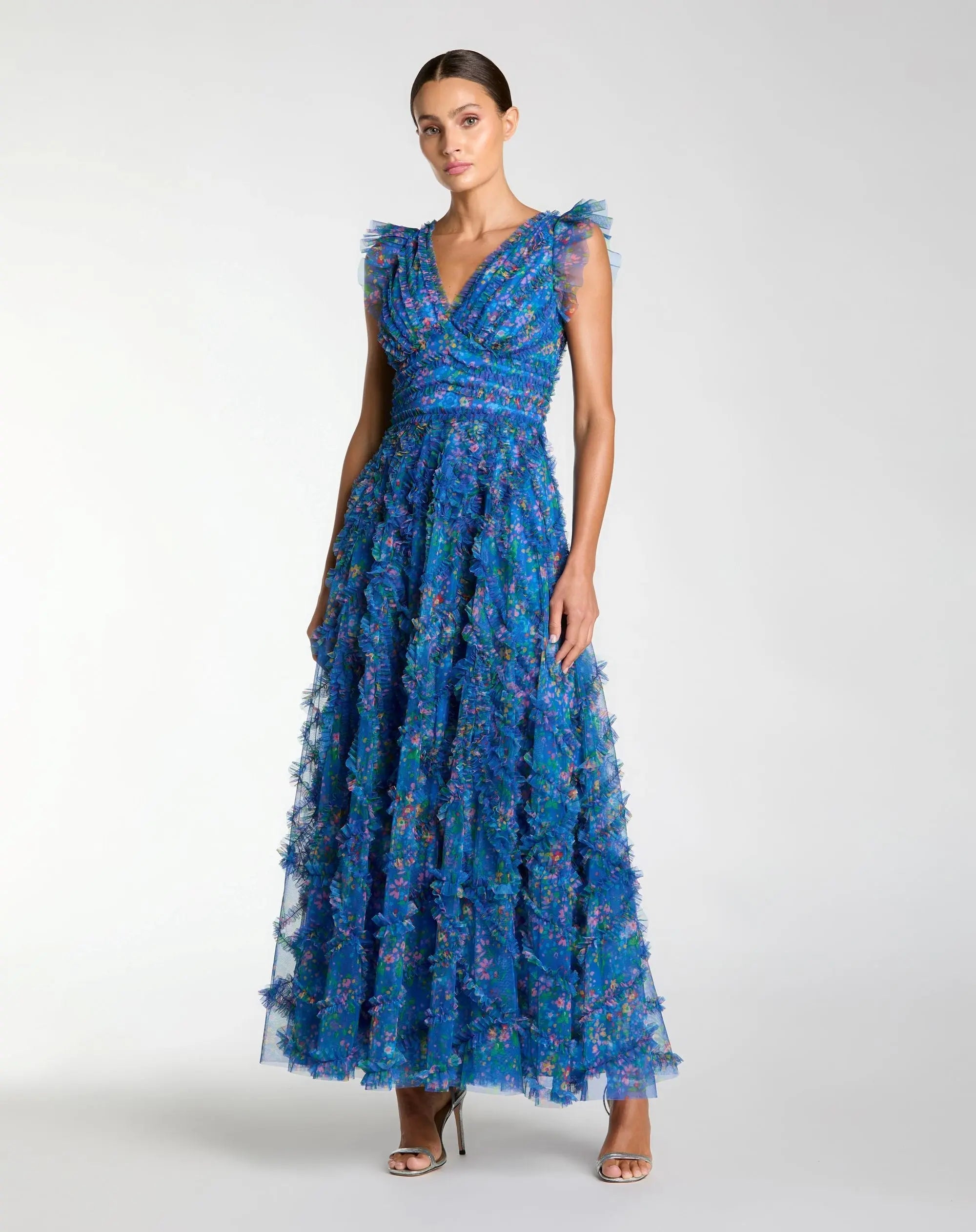Floral V-Neck Ruffle Maxi Dress