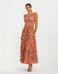 Floral V-Neck Ruffle Maxi Dress