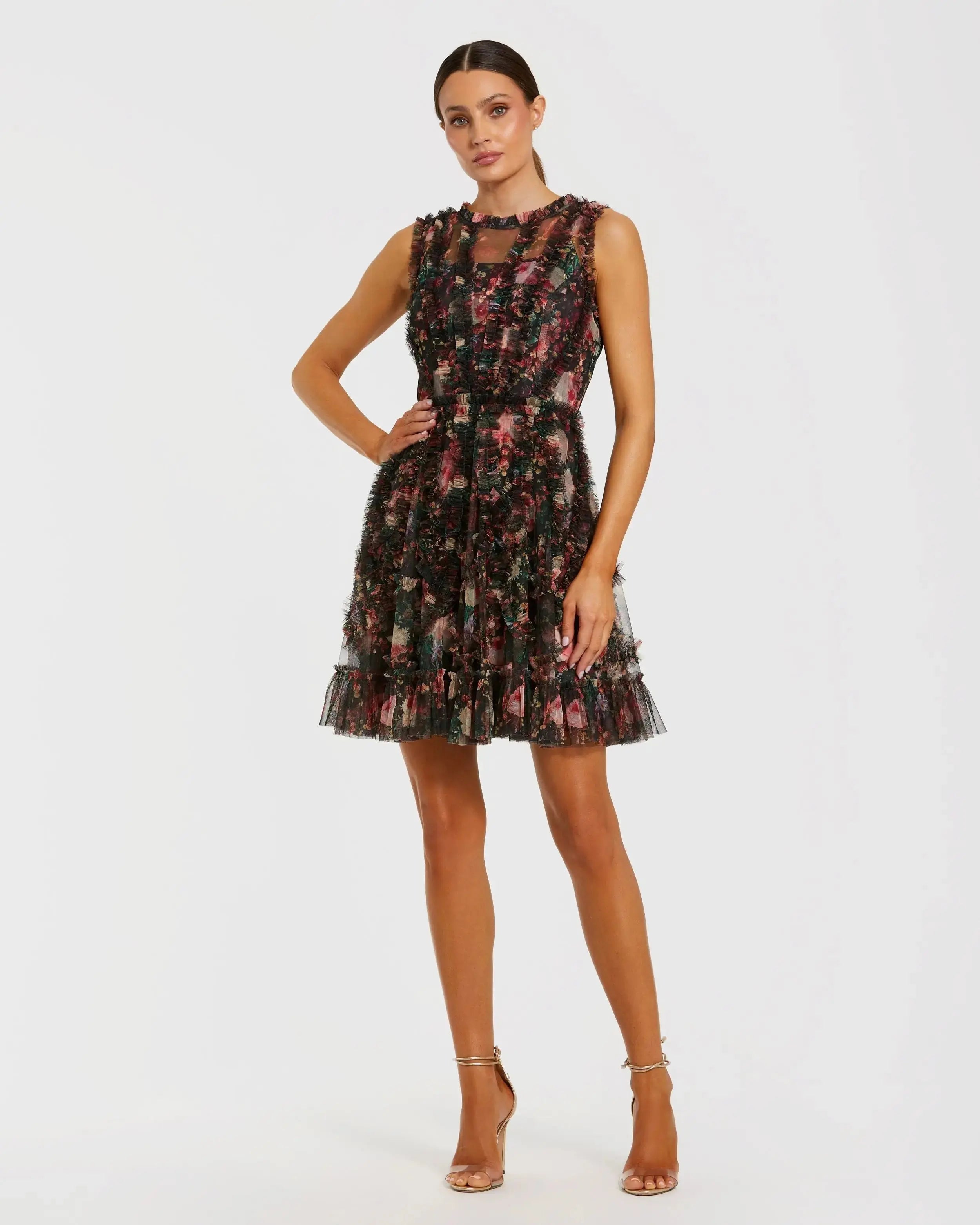 Micro Ruffle Floral A-Line Mini Dress