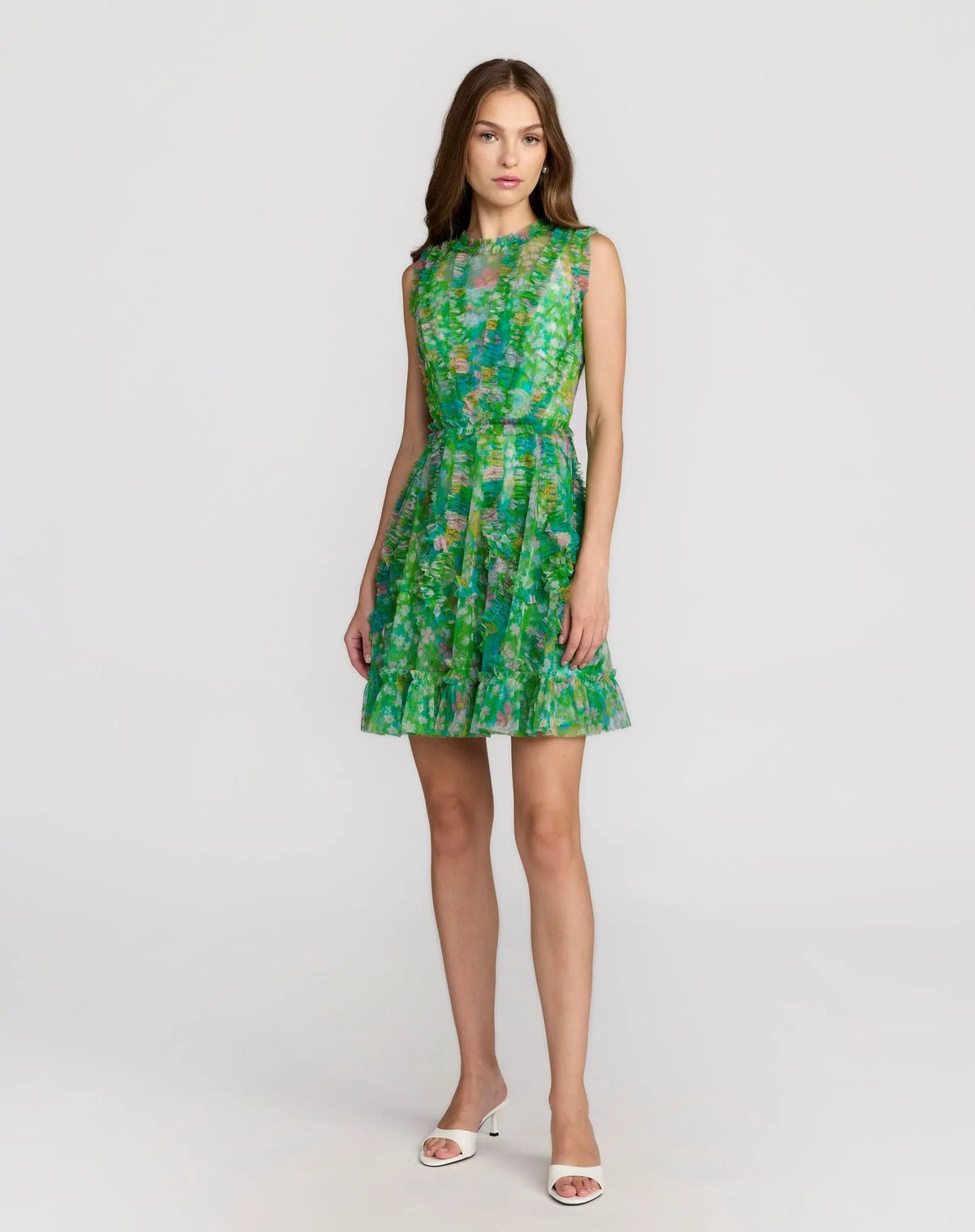 Micro Ruffle Floral A-Line Mini Dress