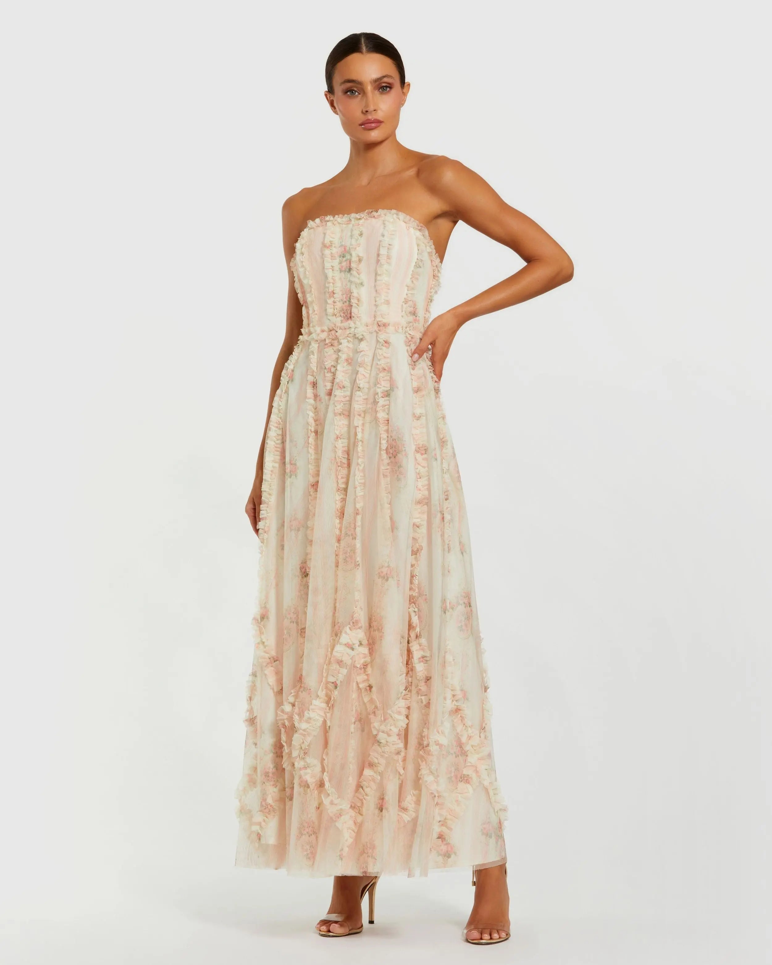 Strapless Floral Ruffle Dress