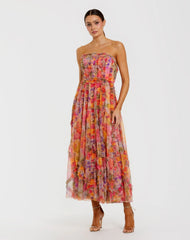 Strapless Floral Ruffle Dress