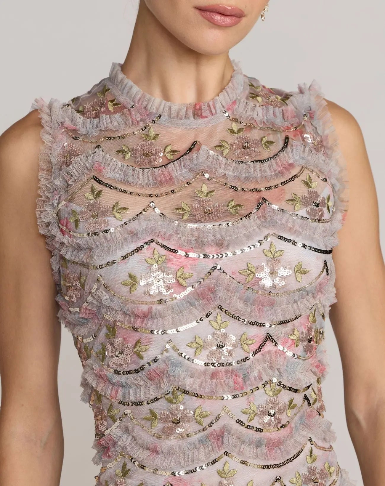 Multicolor Sleeveless Sequin Tiered Ruffle Midi Dress