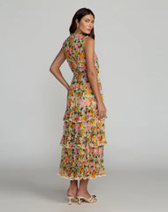 Multicolor Floral Tiered Ruffle Midi Dress