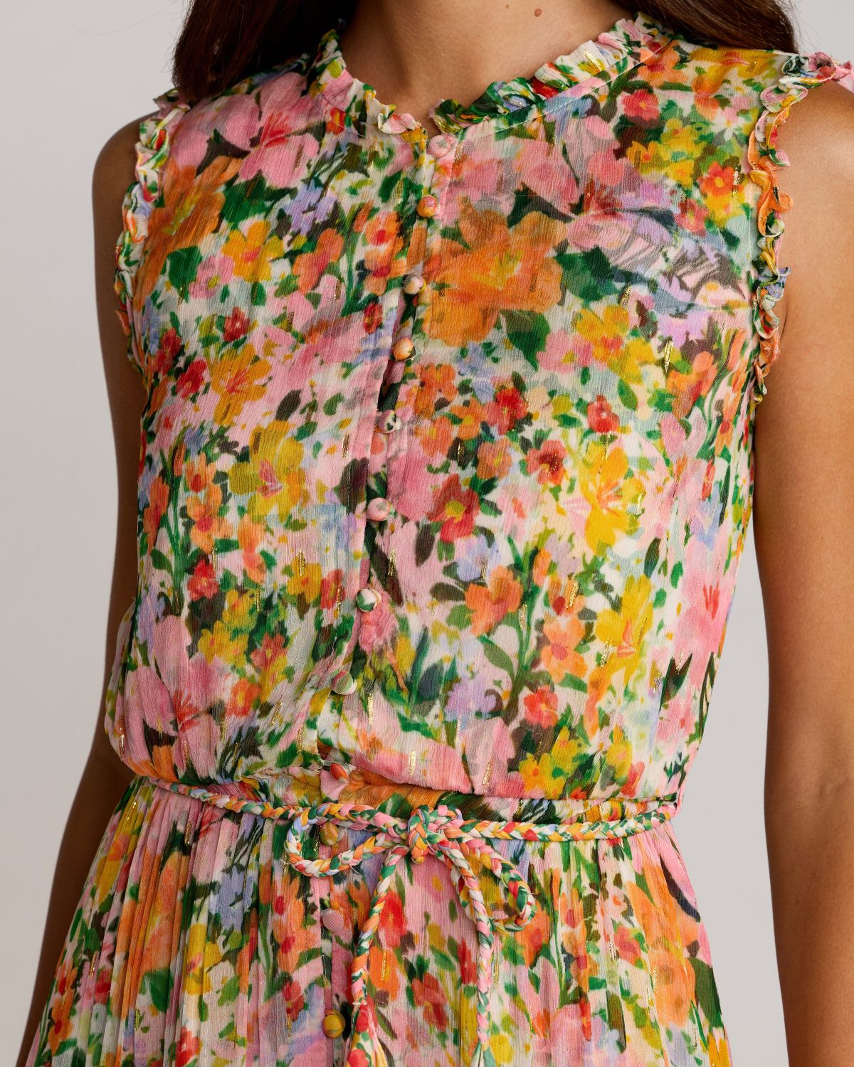Multicolor Floral Tiered Ruffle Midi Dress