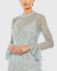 Blue Sequin Long Sleeve Mini Dress