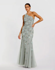 Embellished One Shoulder Strappy Trumpet Gown