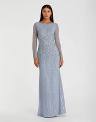 High Neck Sequin Embellished Long Sleeve A Line Gown