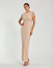 Beaded Blouson Column Gown
