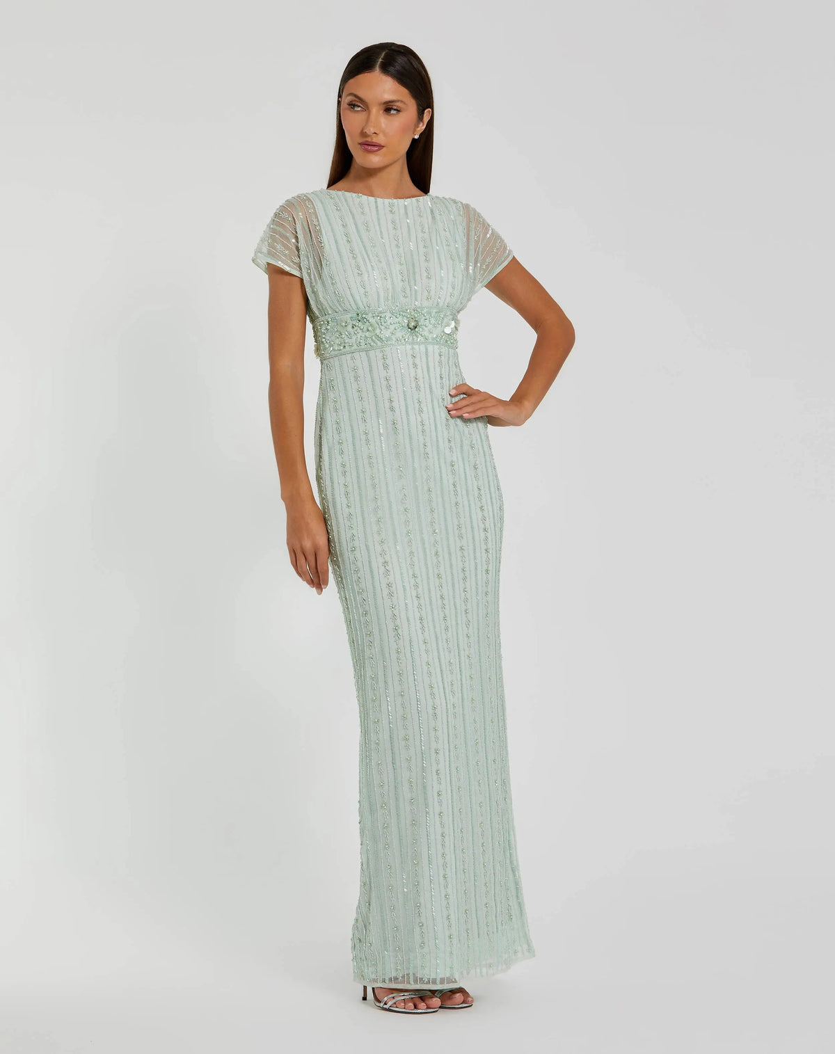 Beaded Blouson Column Gown